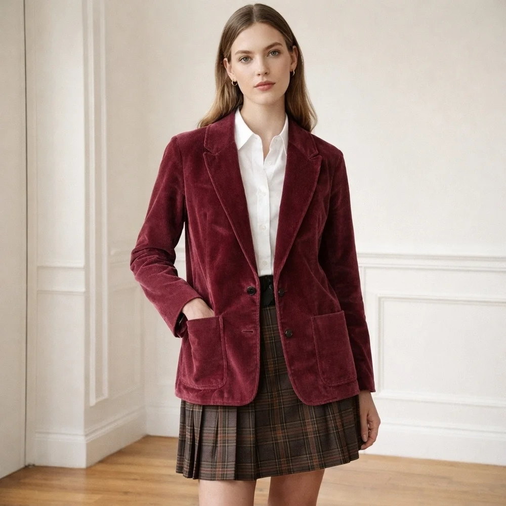 RVCA Women's Burgundy Corduroy Two-Button Blazer Size S/8 Academia Preppy